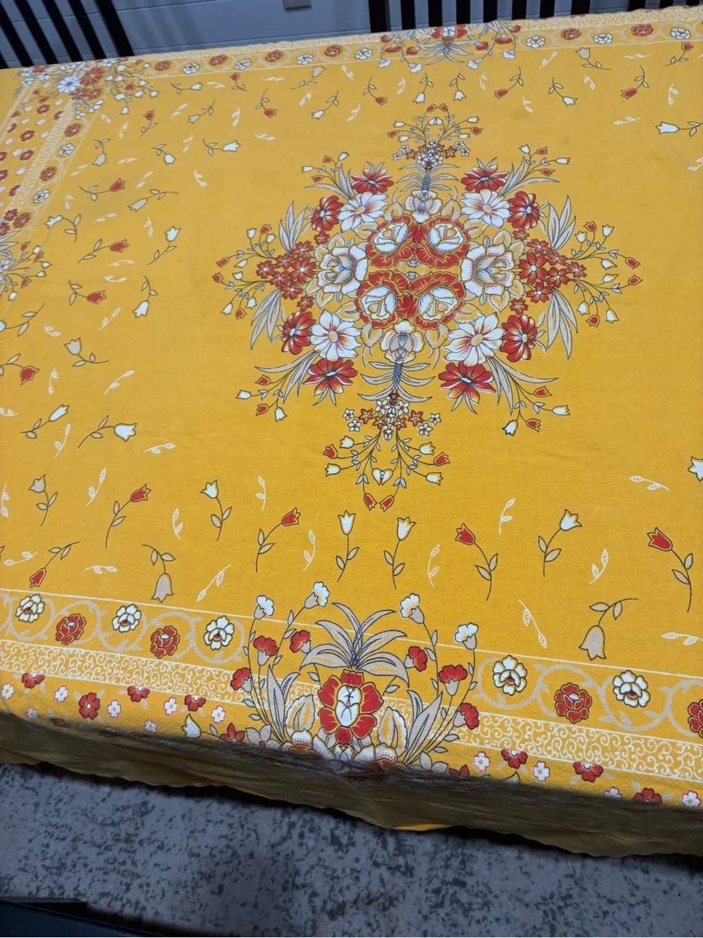 Vintage (1970’s ?) Yellow Floral Tablecloth - Elegant Dining Accent